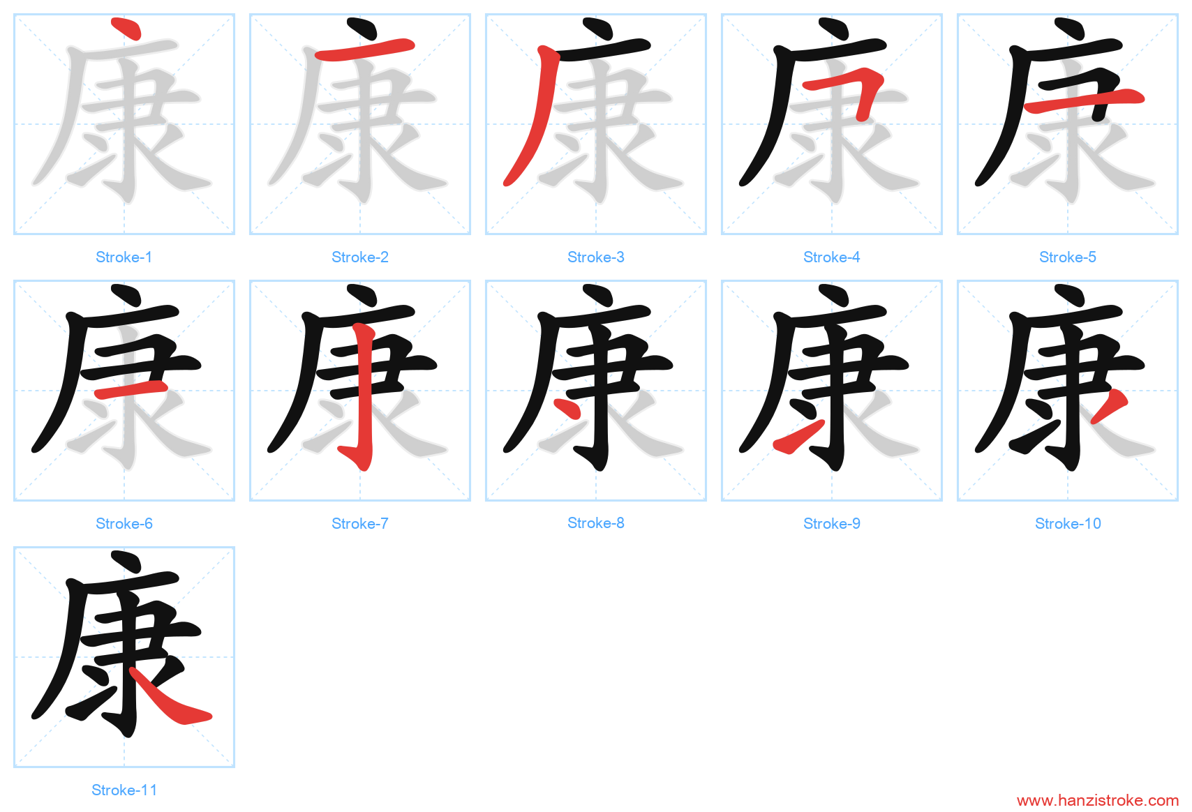 康 stroke order diagram