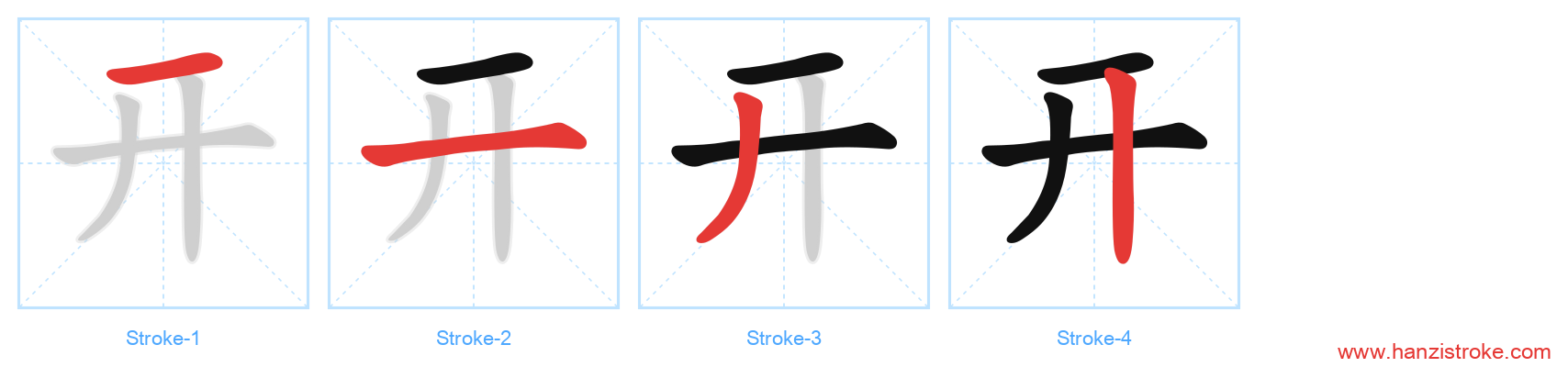 开 stroke order diagram