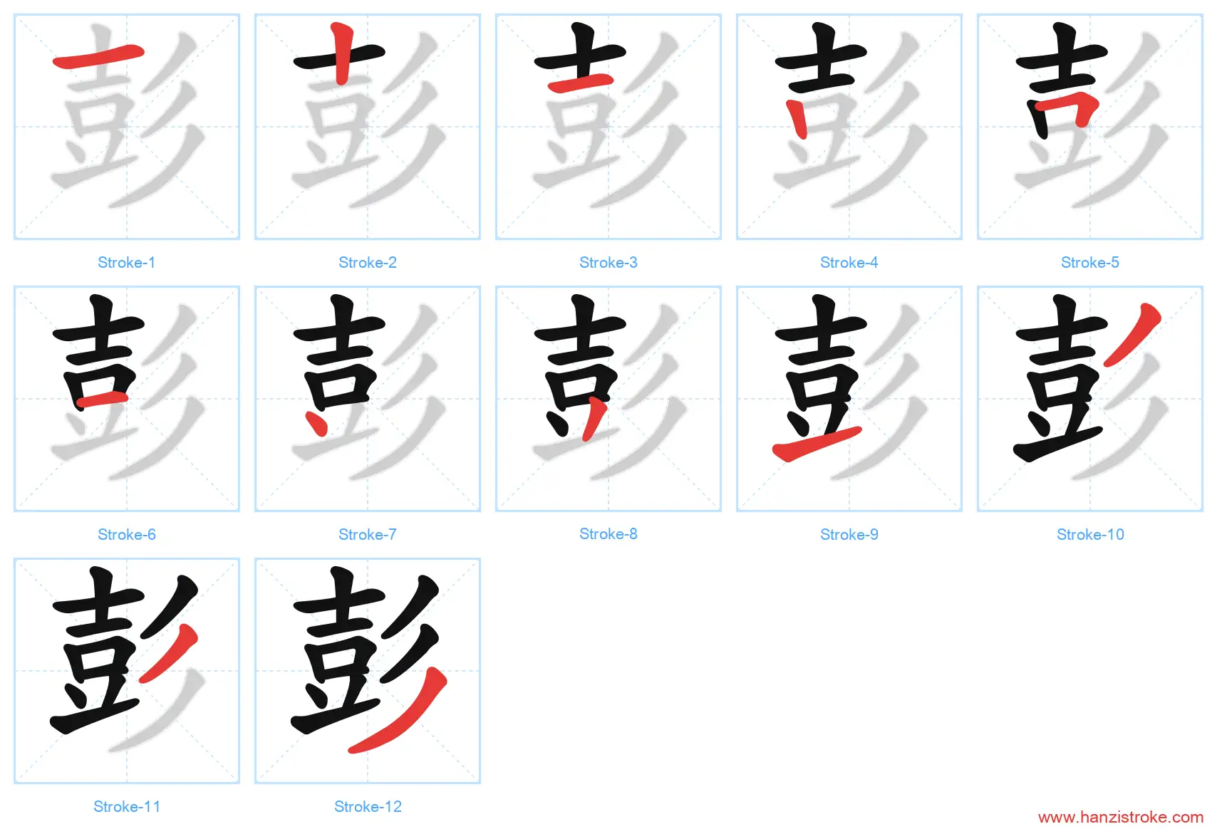 彭 stroke order diagram