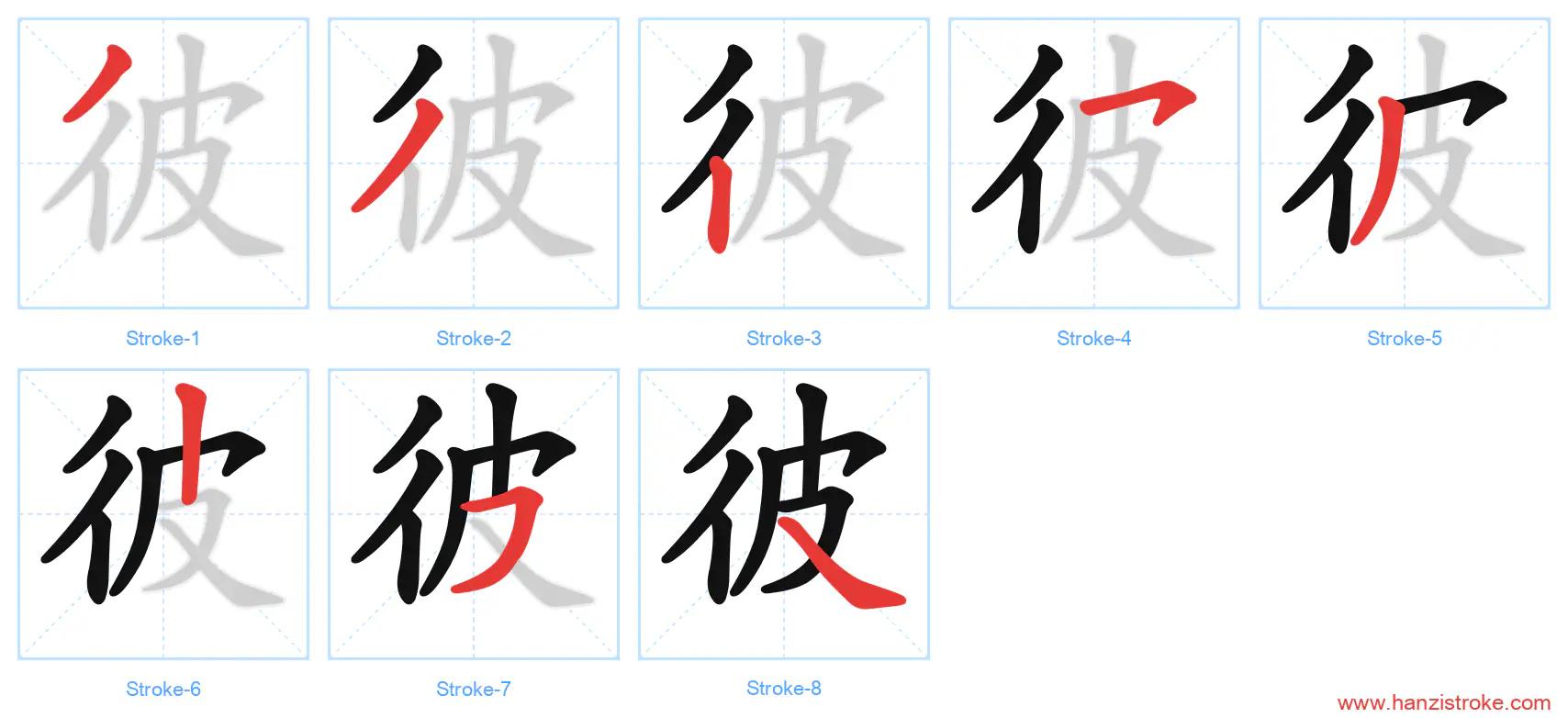 彼 stroke order diagram