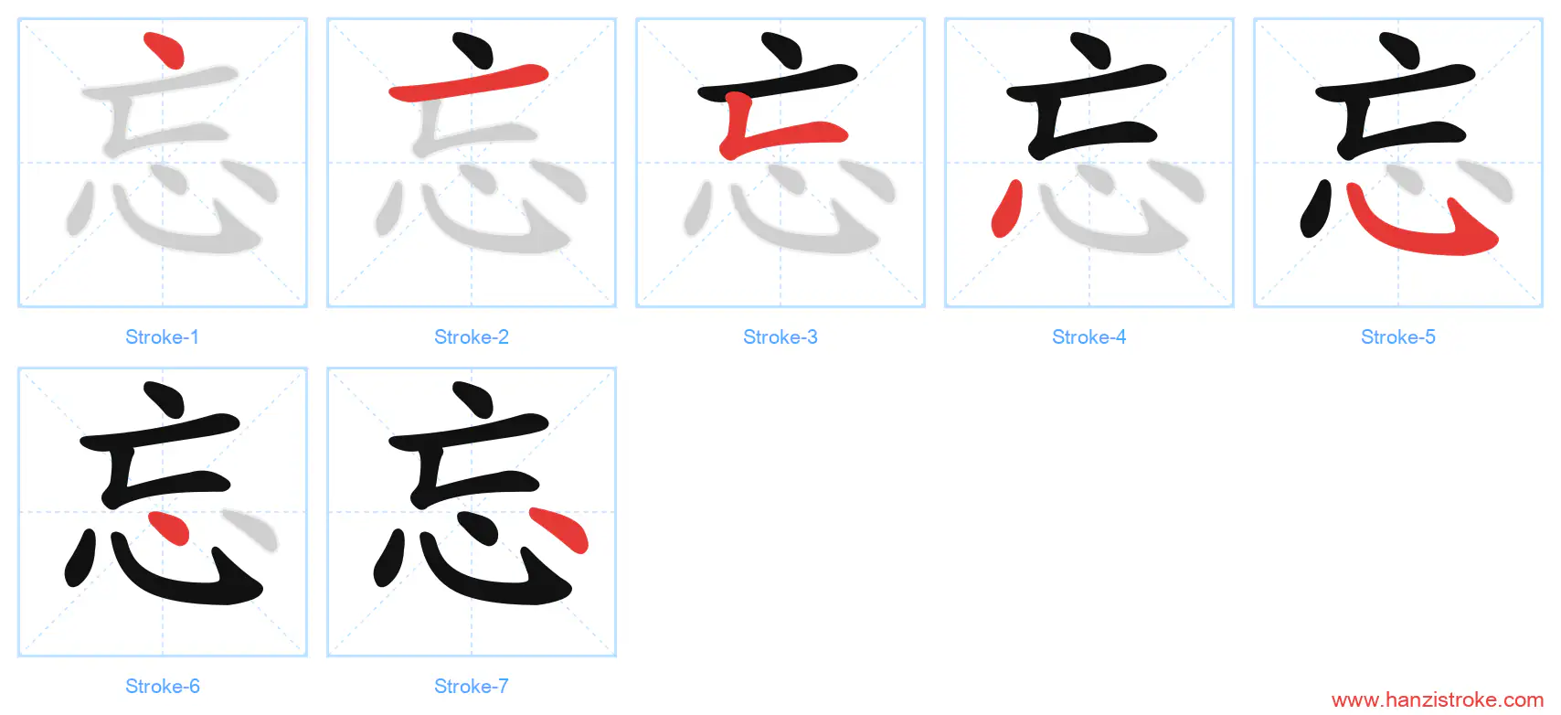 忘 stroke order diagram