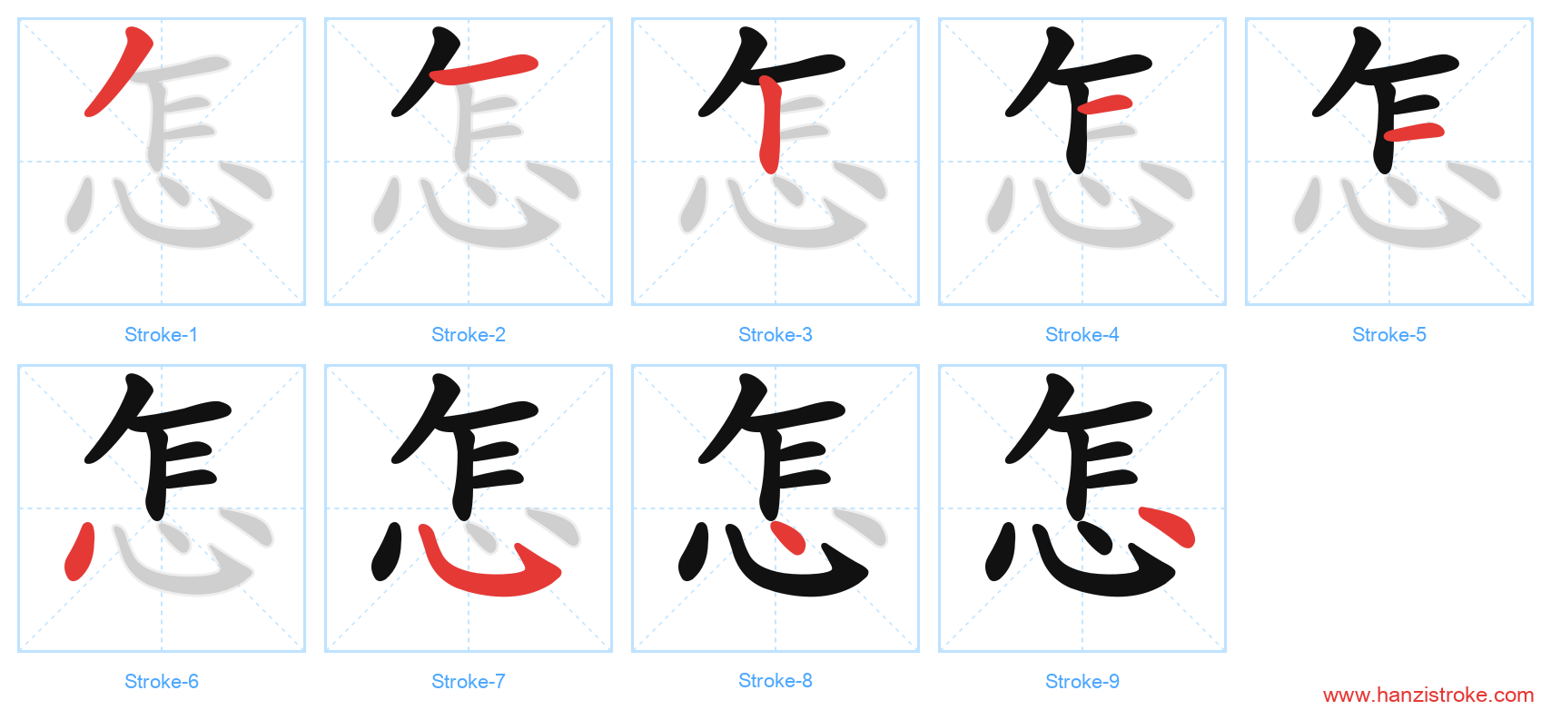 怎 stroke order diagram