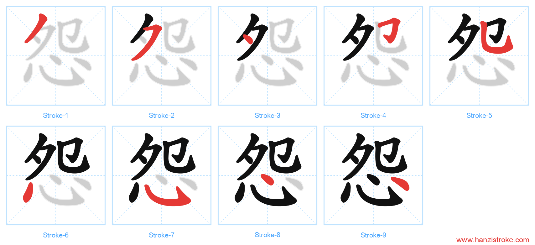 怨 stroke order diagram
