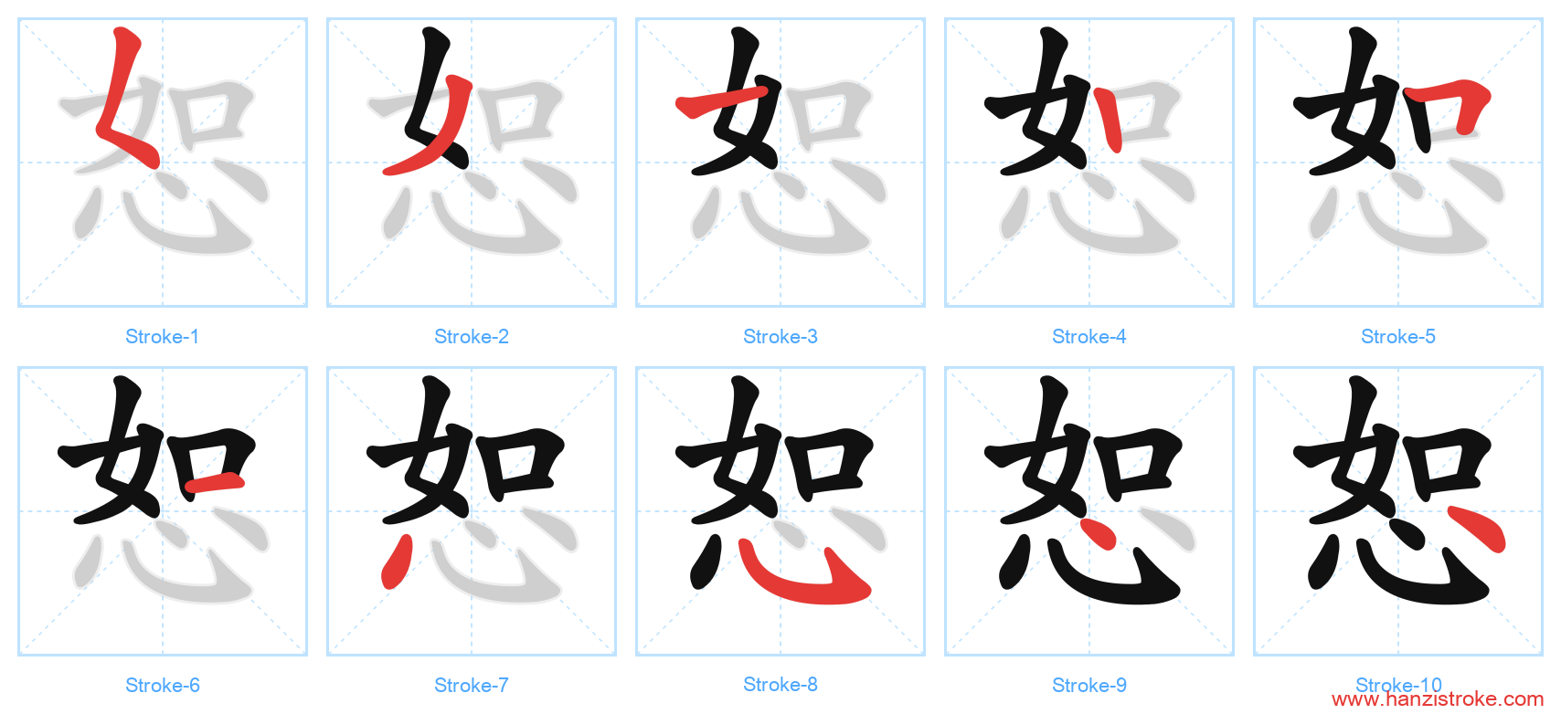 恕 stroke order diagram