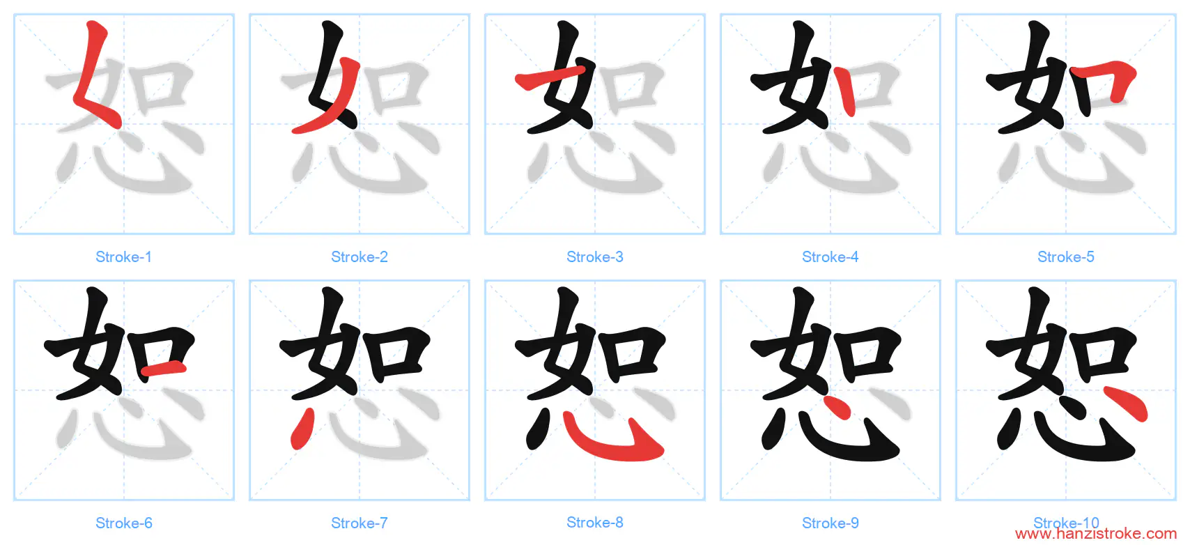恕 stroke order diagram
