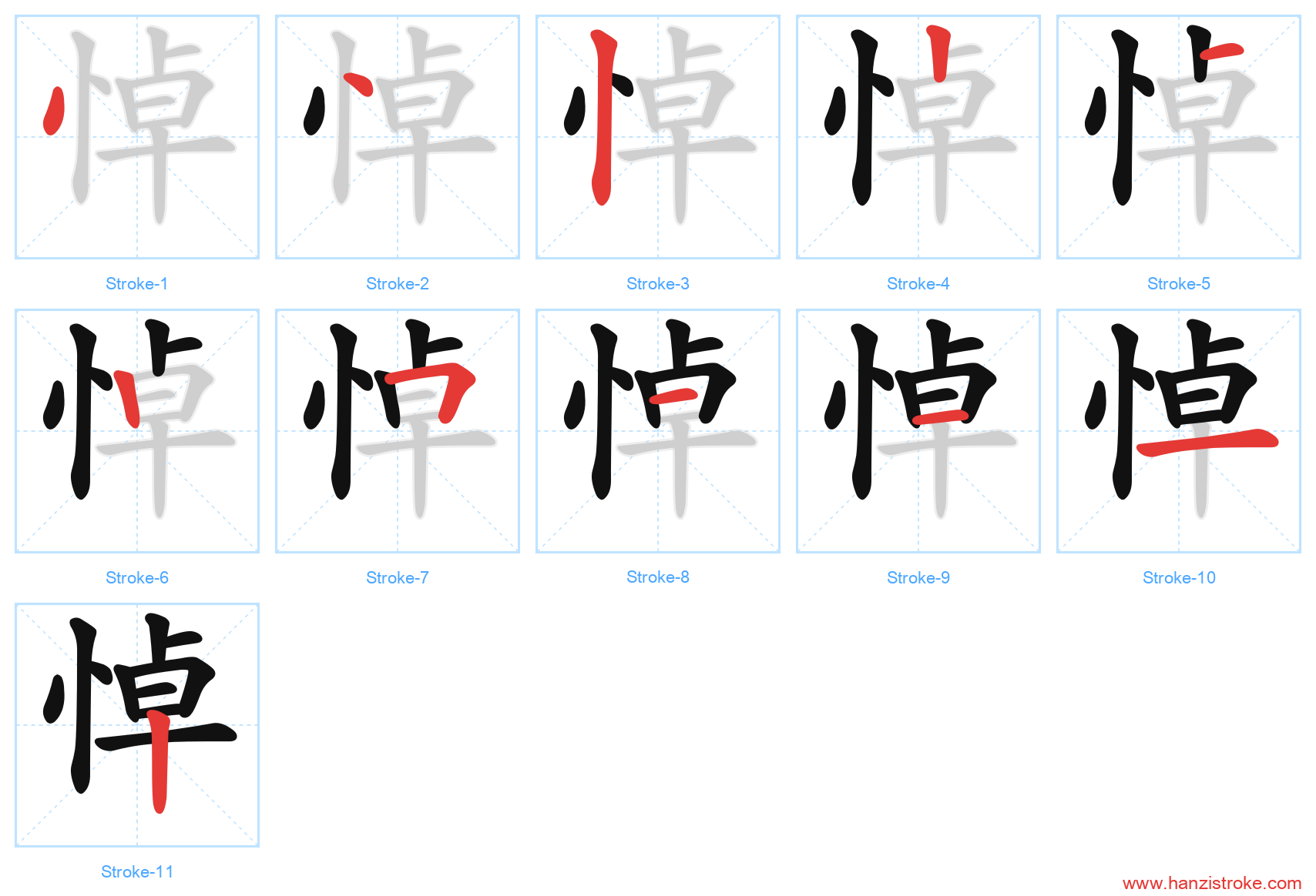 悼 stroke order diagram
