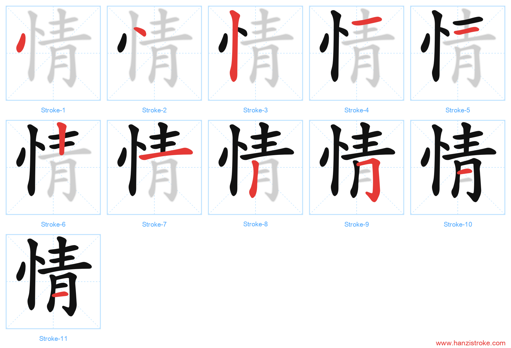 情 stroke order diagram