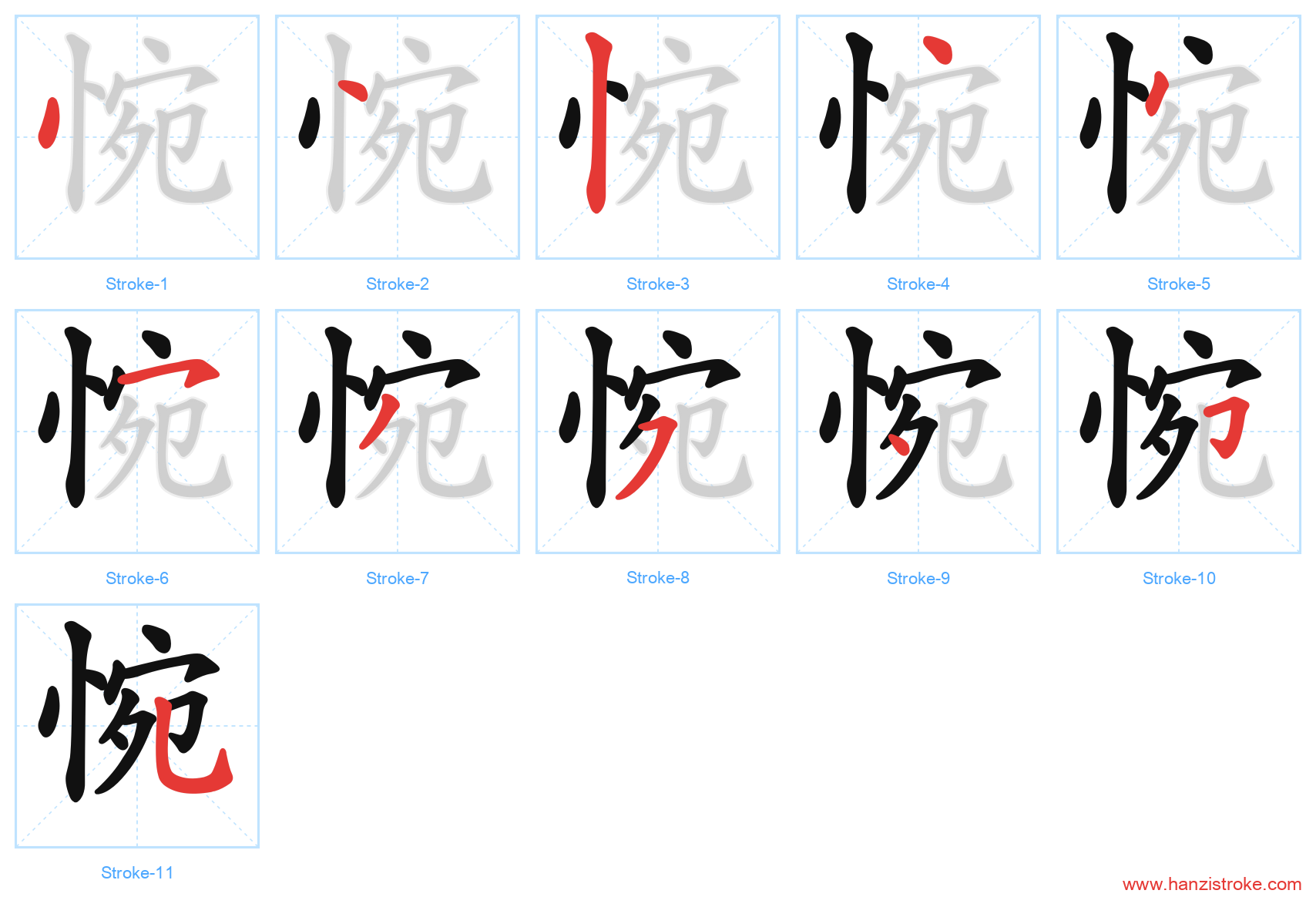 惋 stroke order diagram
