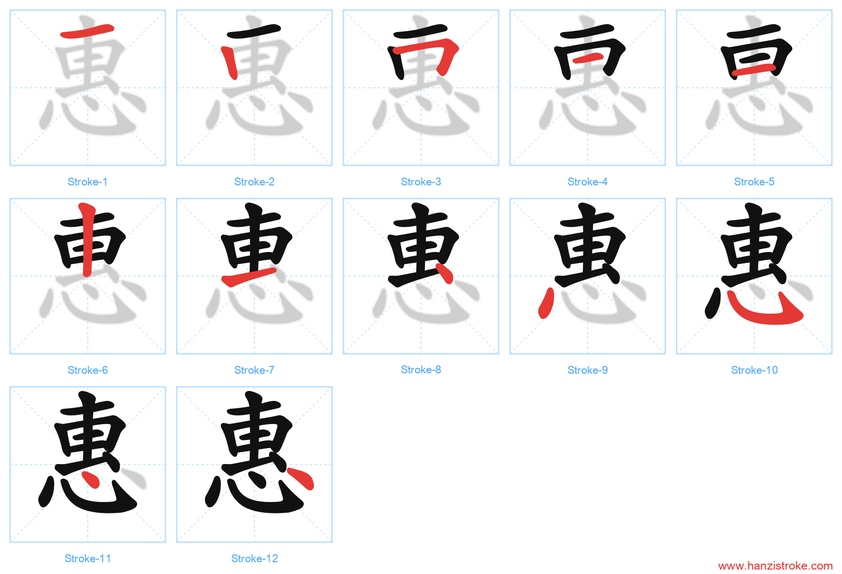 惠 stroke order diagram