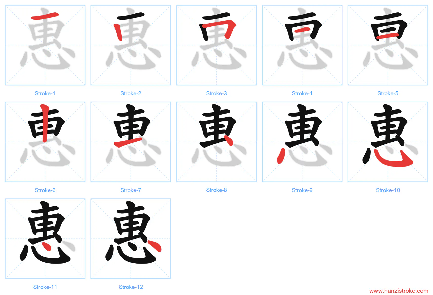 惠 stroke order diagram