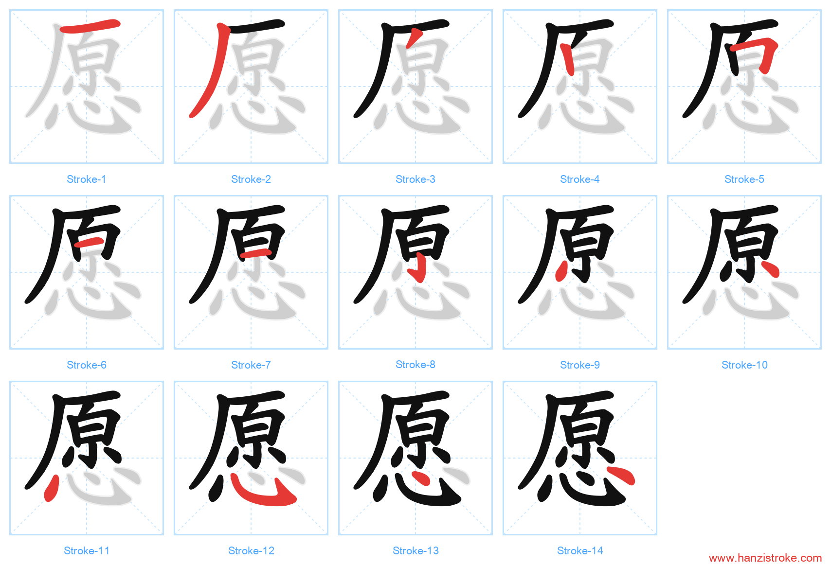 愿 stroke order diagram