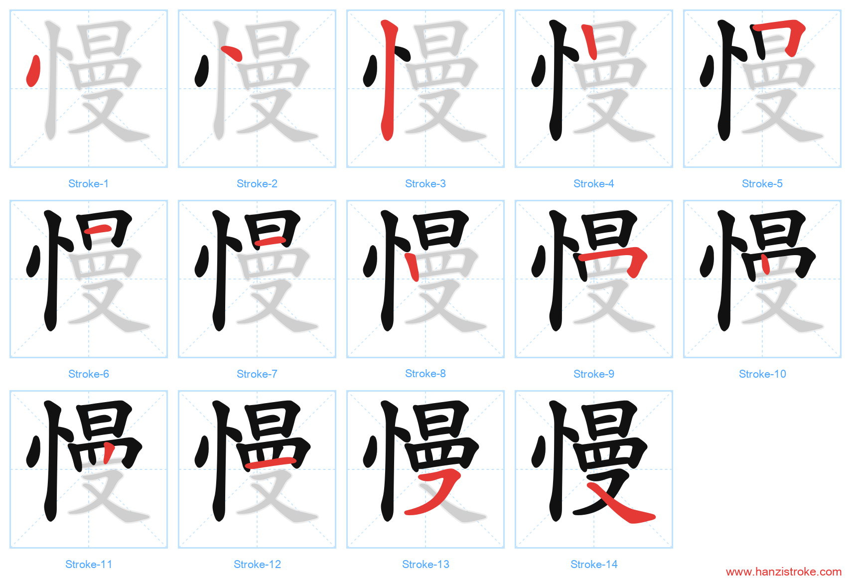 慢 stroke order diagram