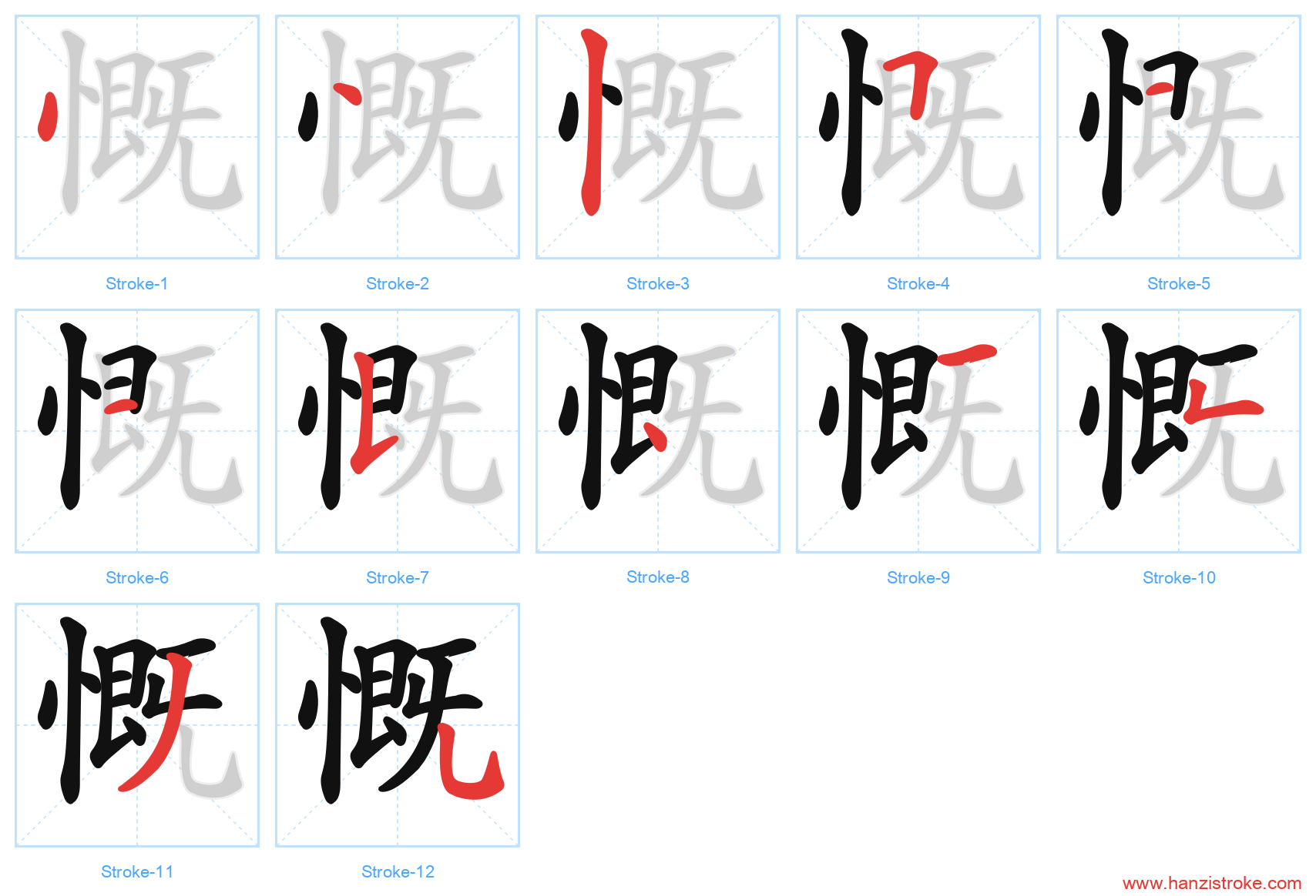 慨 stroke order diagram