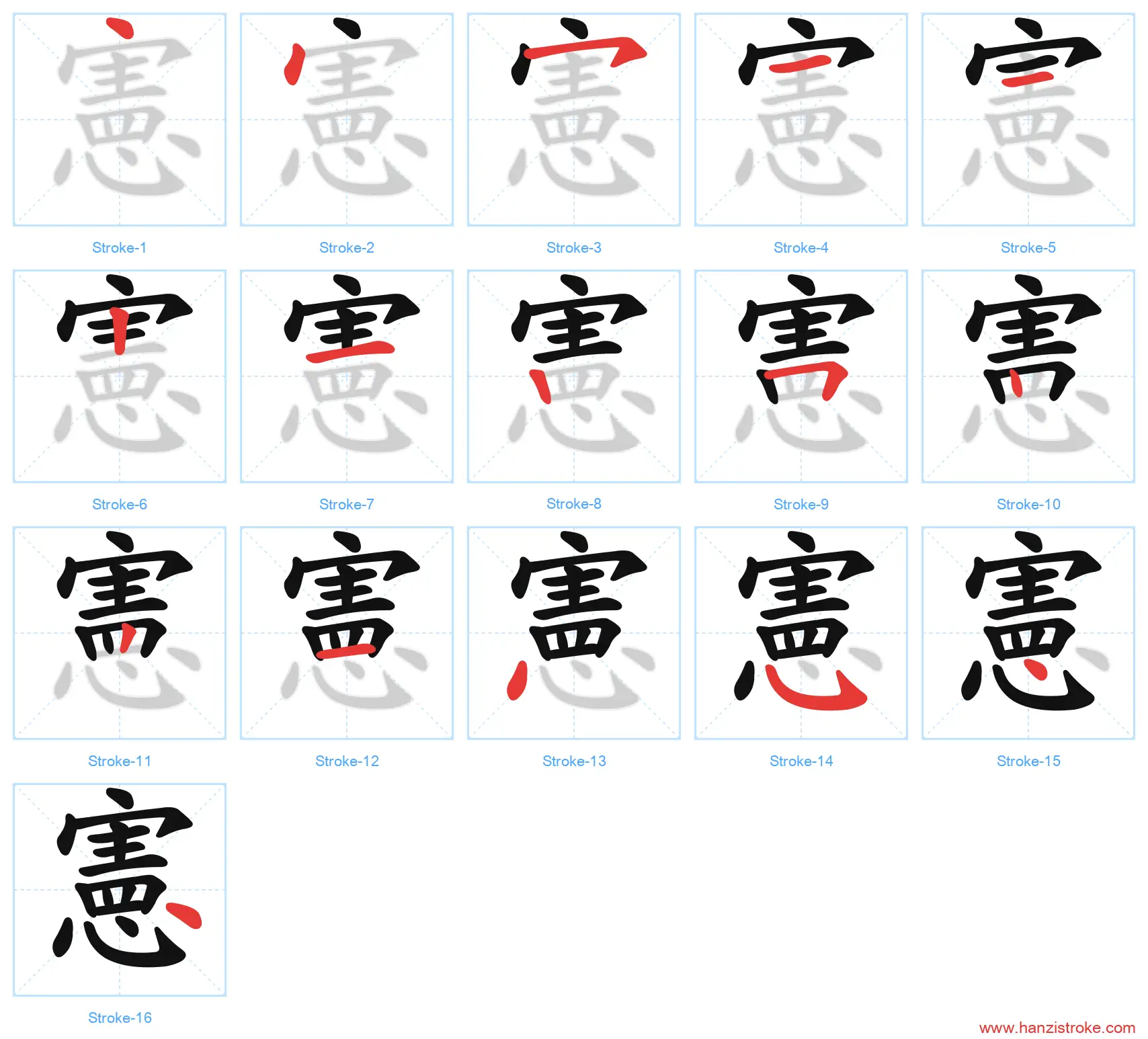 憲 traditional stroke order diagram