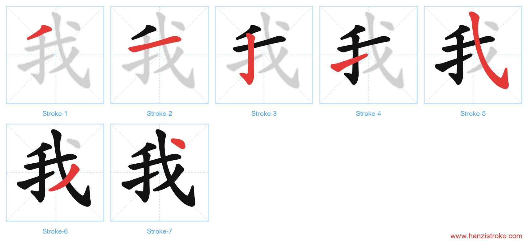 我 stroke order diagram
