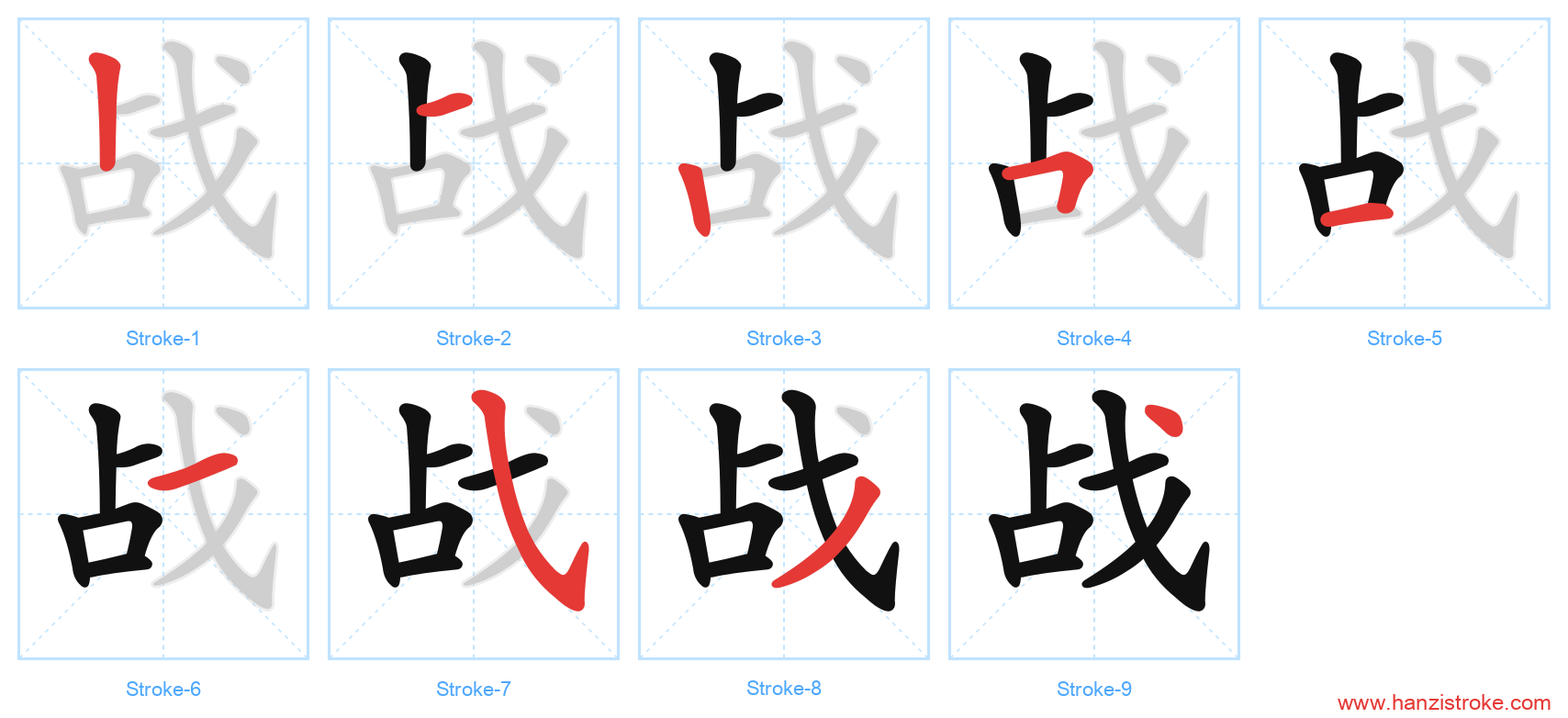战 stroke order diagram