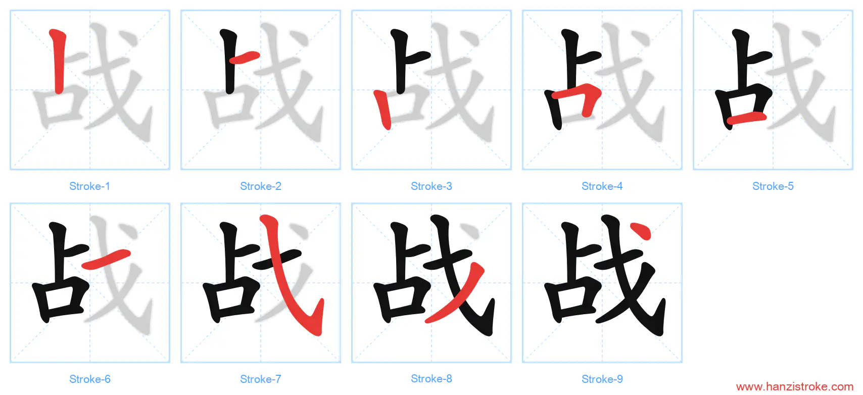 战 stroke order diagram