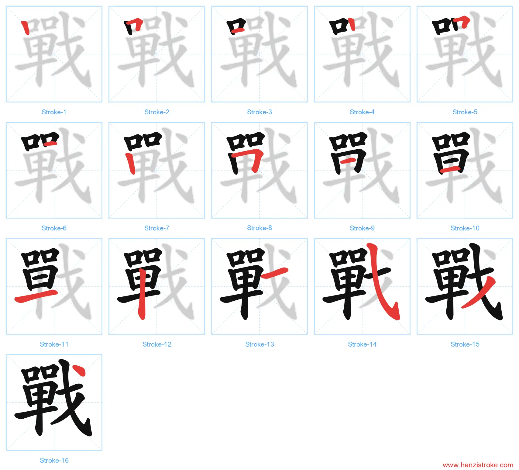 戰 traditional stroke order diagram