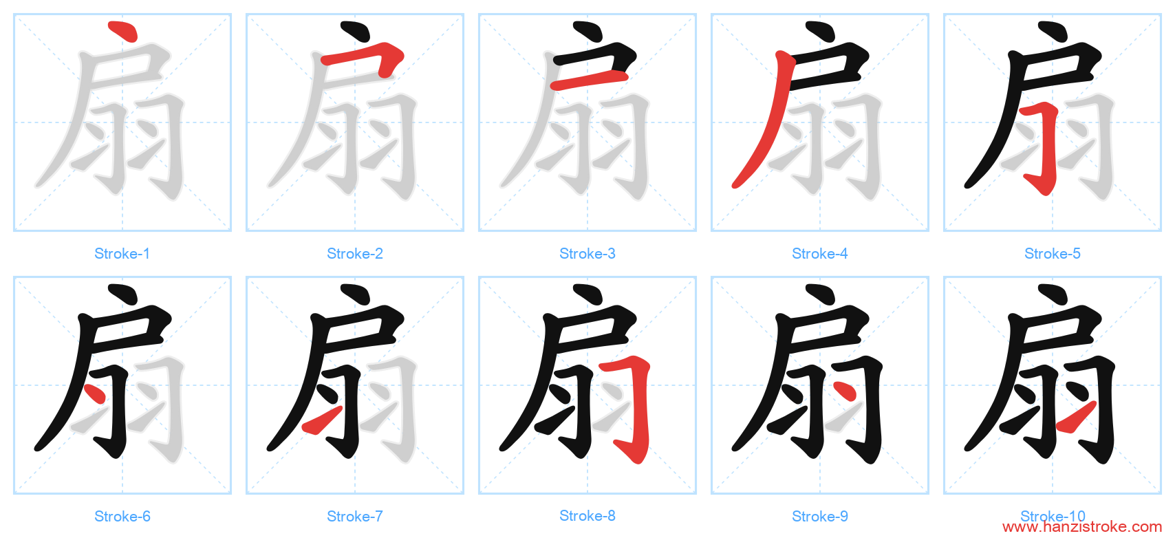 扇 stroke order diagram