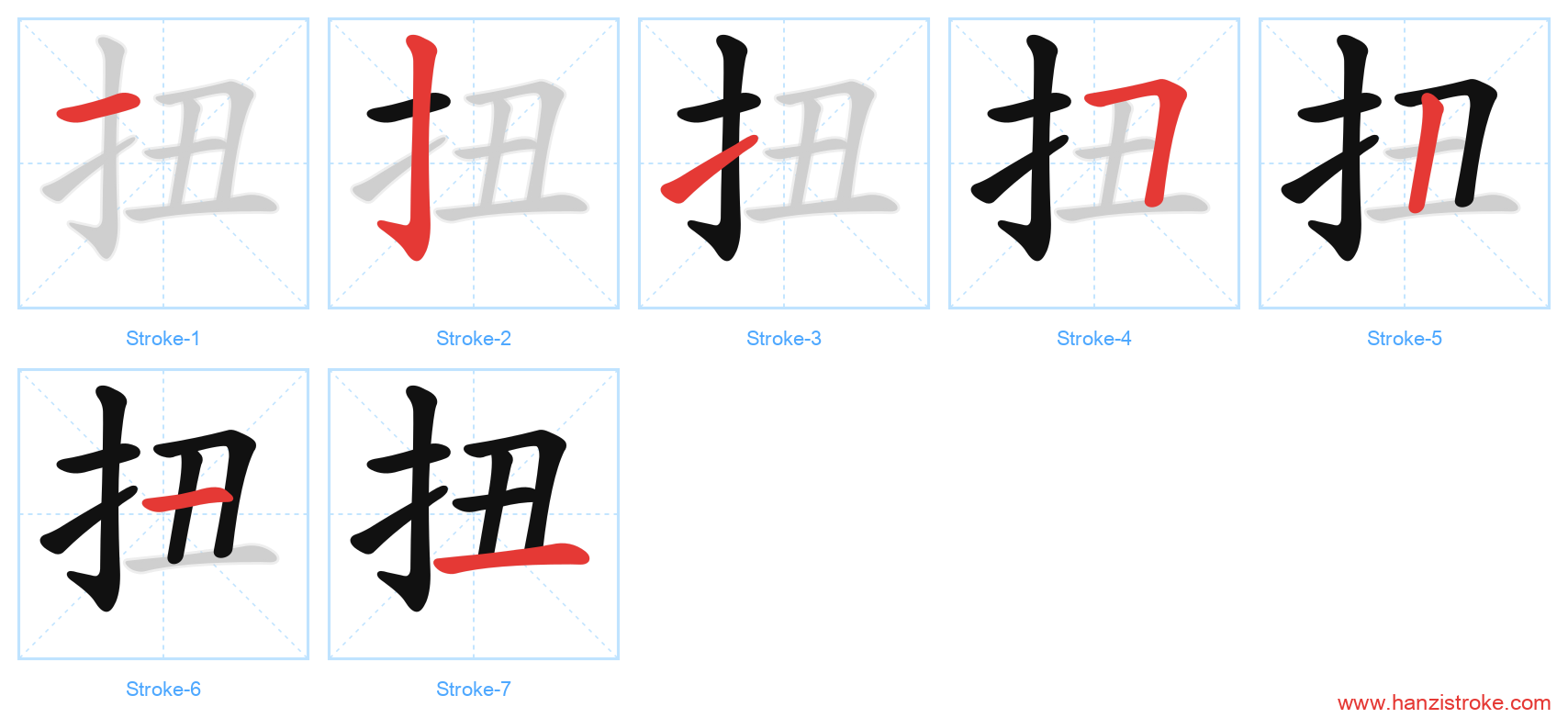 扭 stroke order diagram