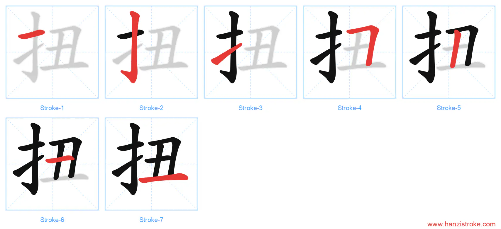 扭 stroke order diagram