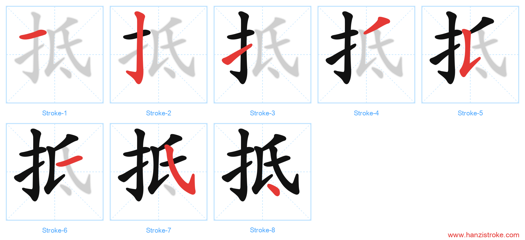 抵 stroke order diagram