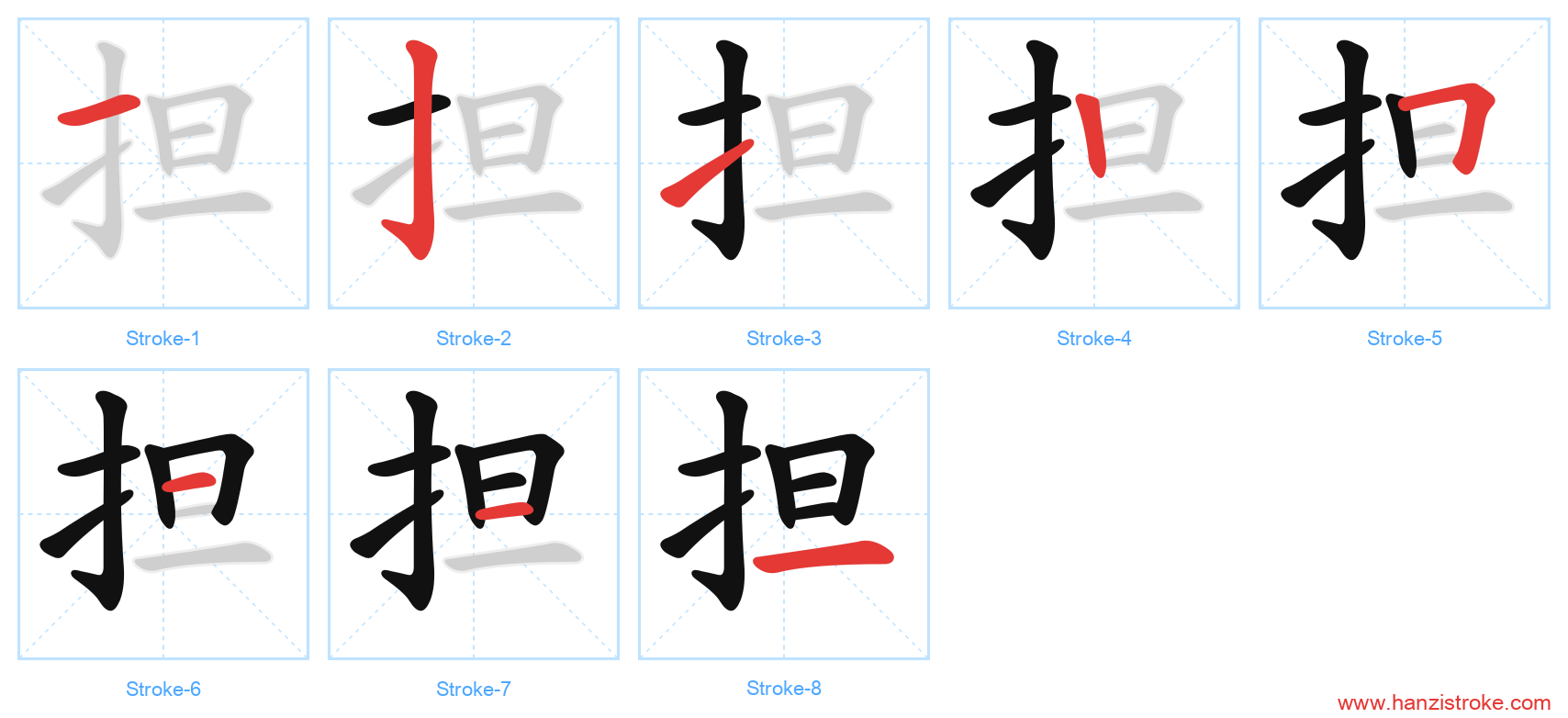 担 stroke order diagram