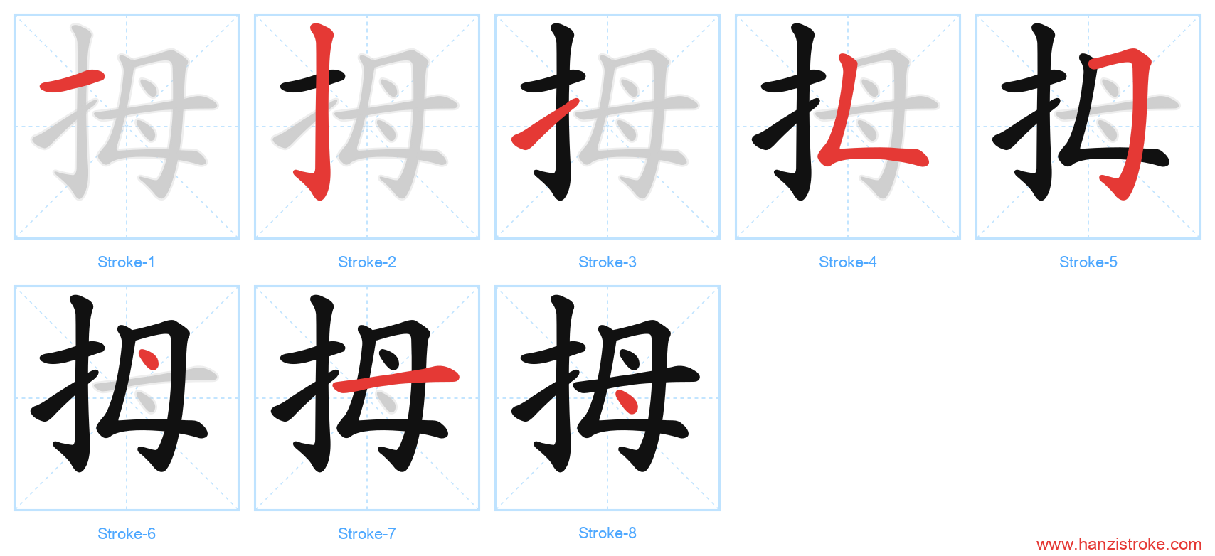 拇 stroke order diagram