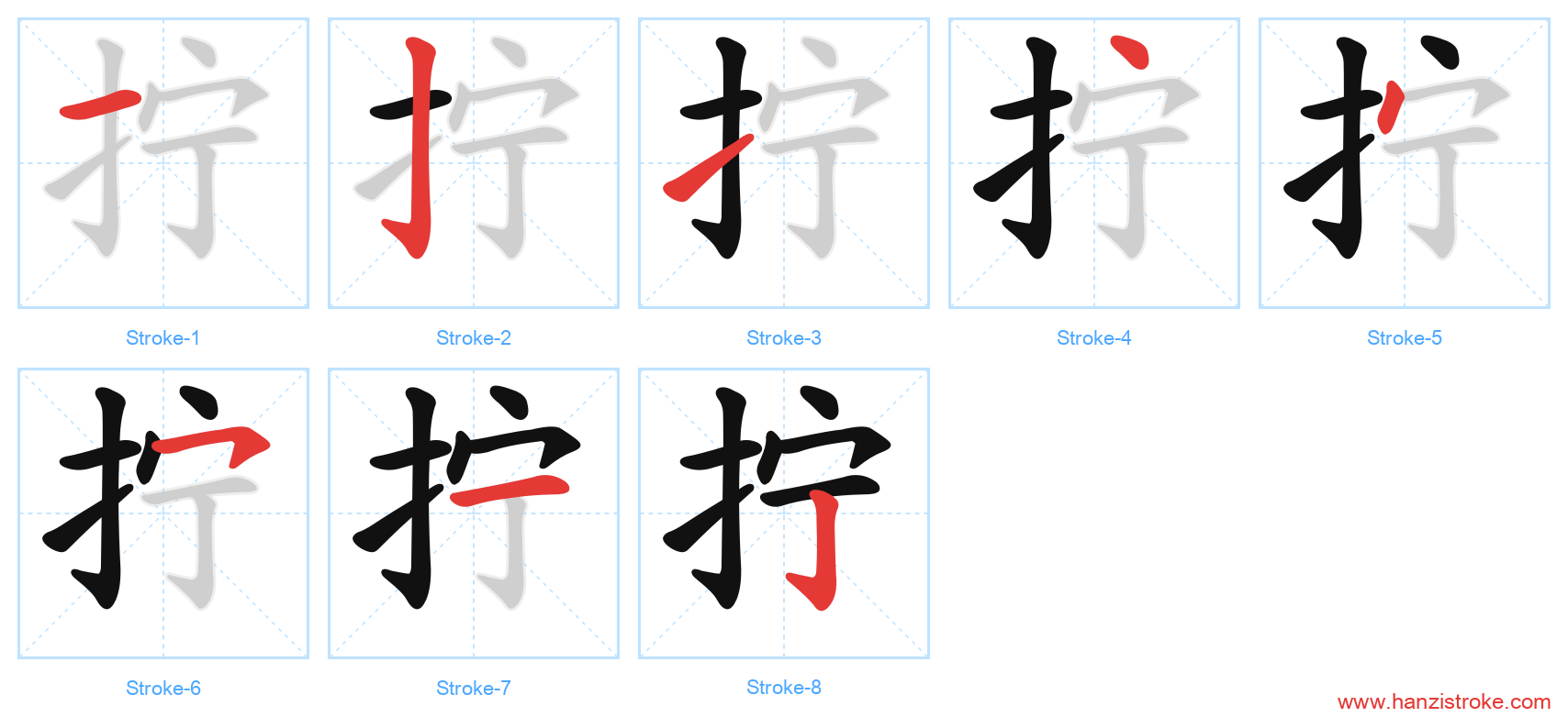 拧 stroke order diagram