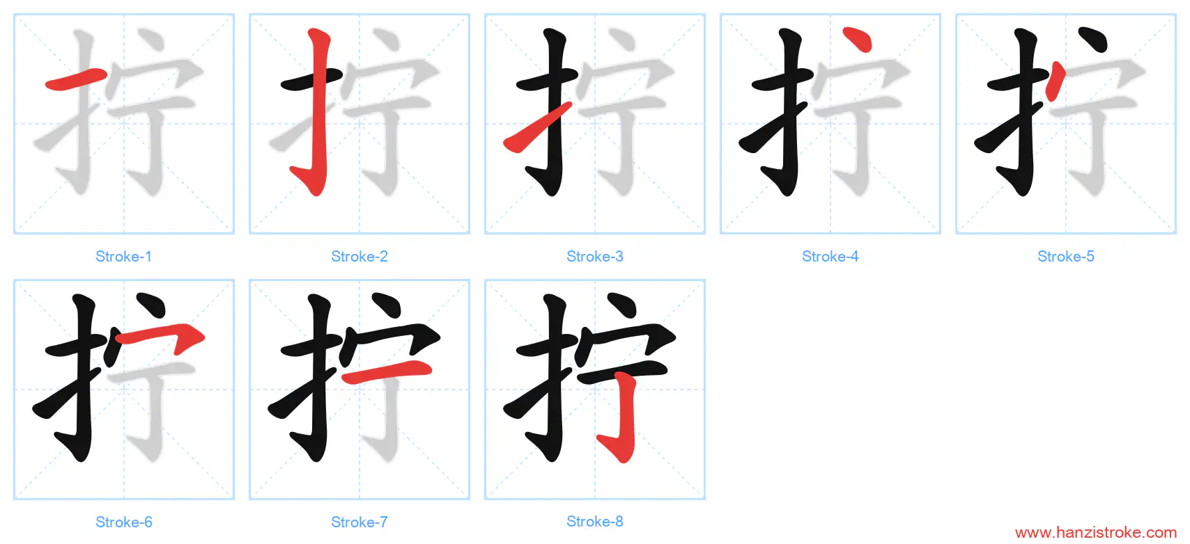 拧 stroke order diagram