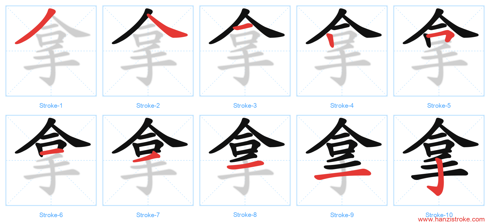 拿 stroke order diagram