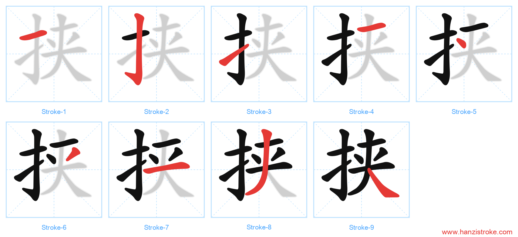 挟 stroke order diagram