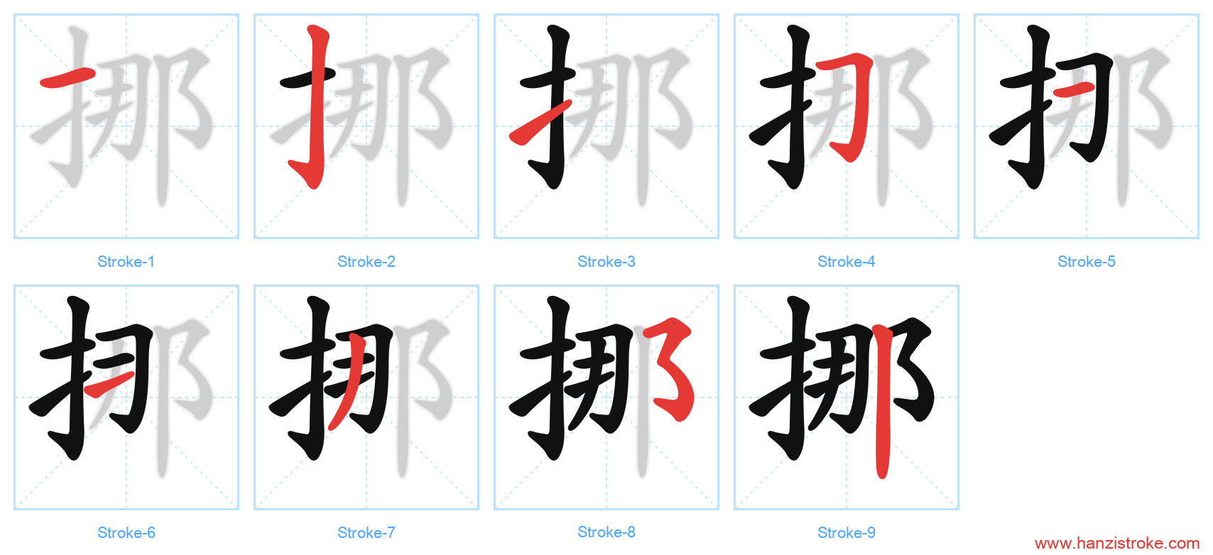 挪 stroke order diagram