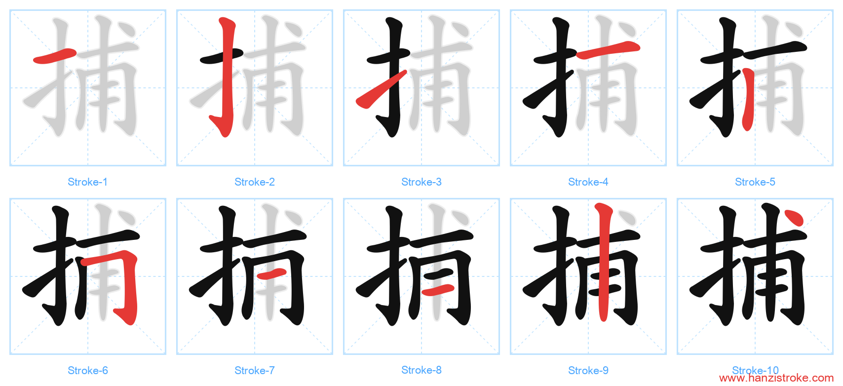 捕 stroke order diagram