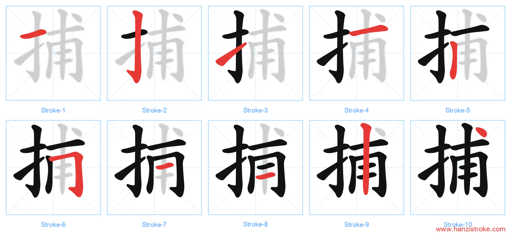 捕 stroke order diagram