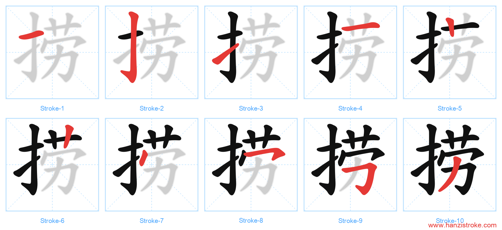 捞 stroke order diagram