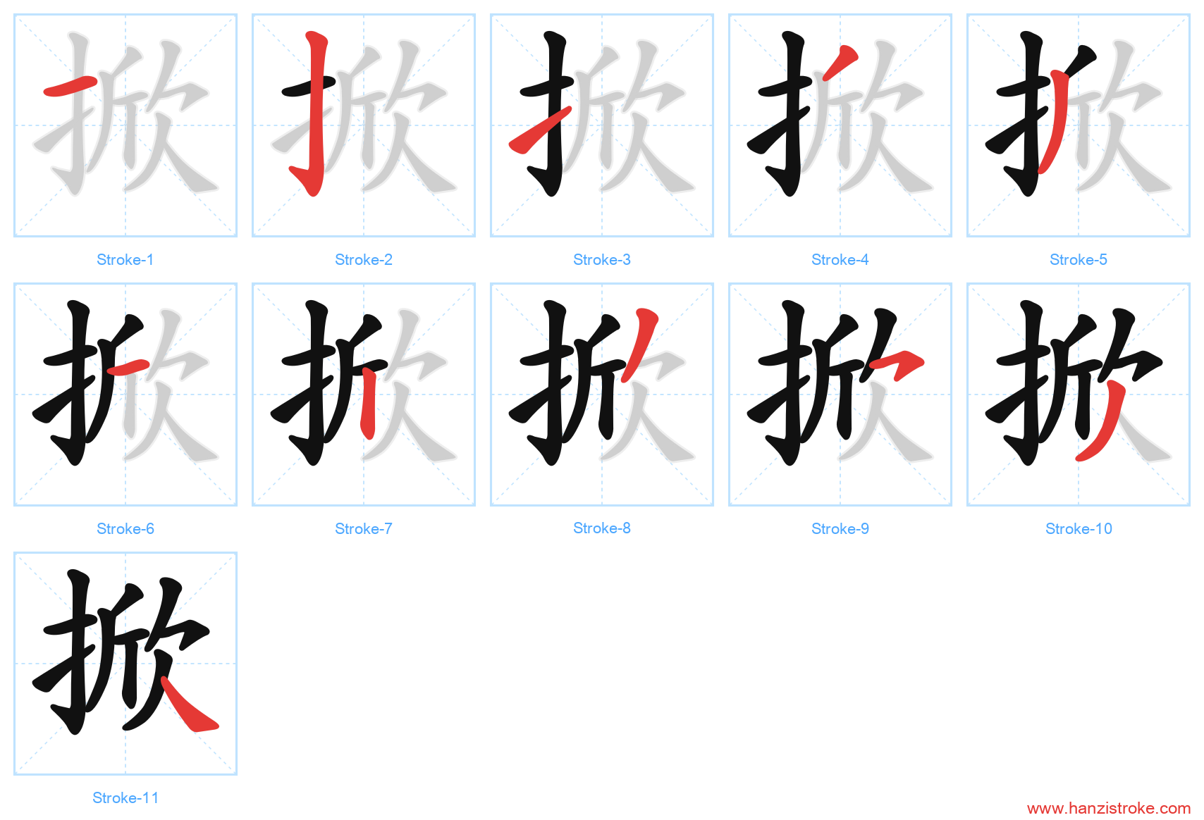 掀 stroke order diagram