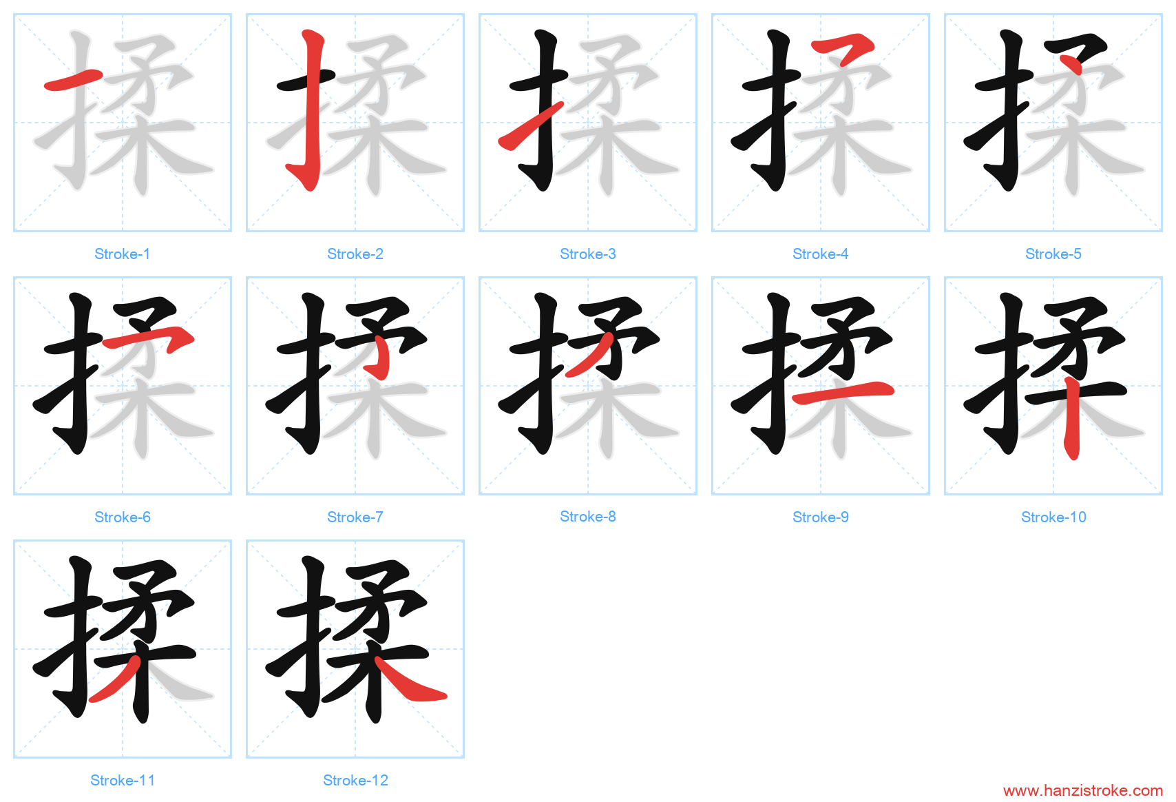 揉 stroke order diagram
