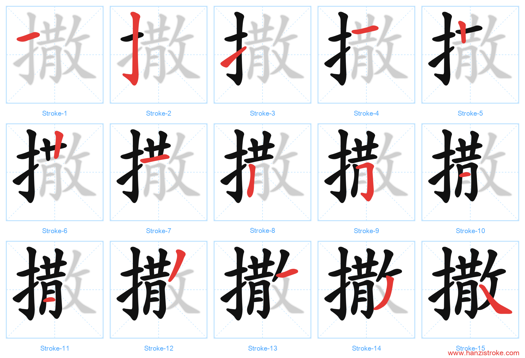 撒 stroke order diagram
