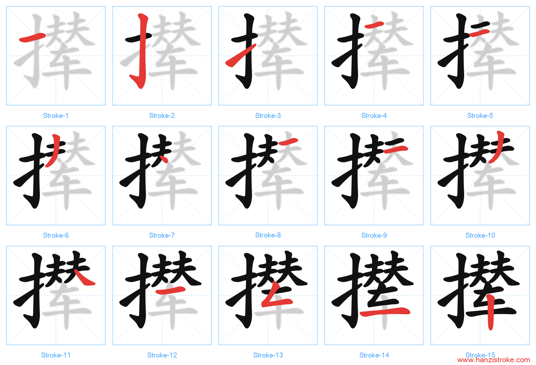 撵 stroke order diagram