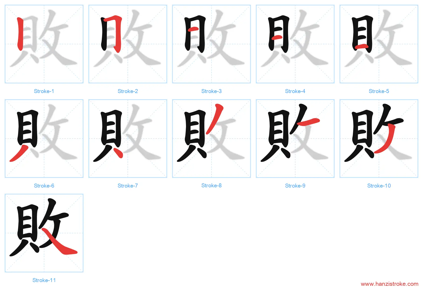 敗 traditional stroke order diagram