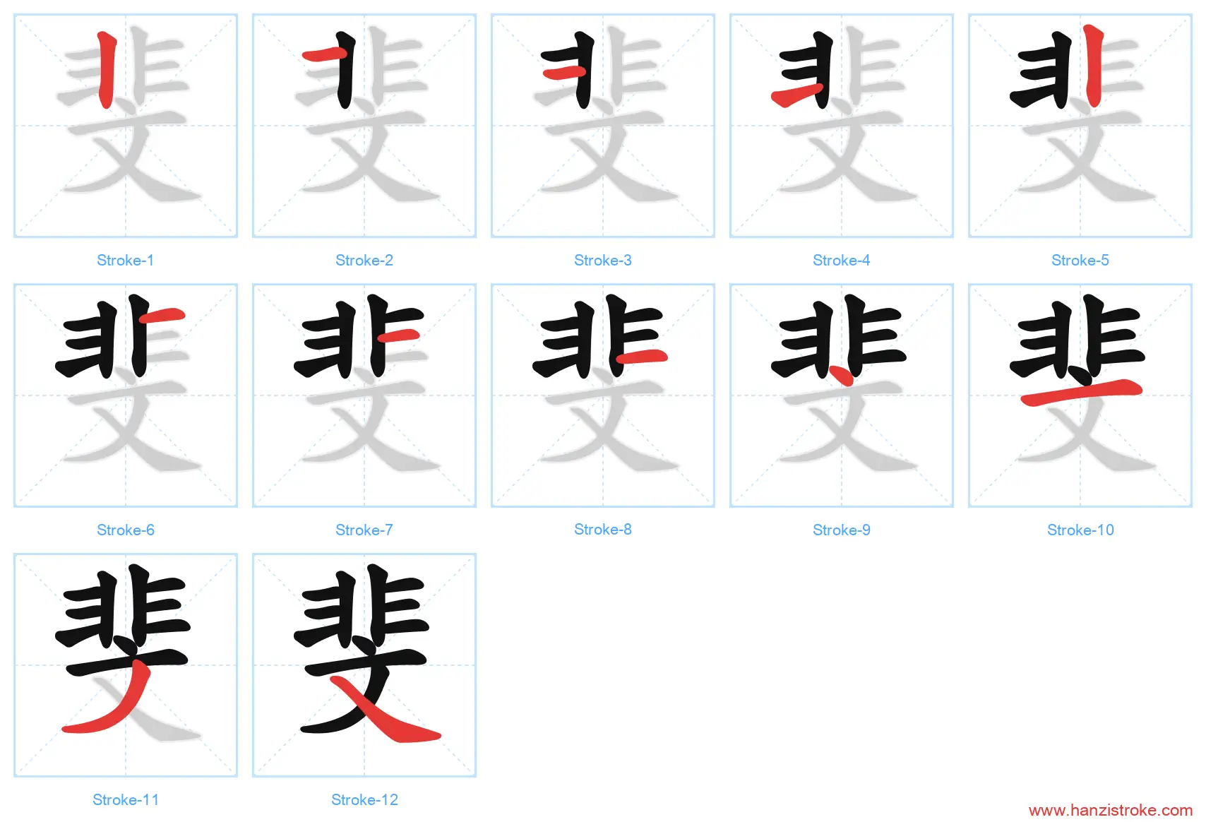 斐 stroke order diagram