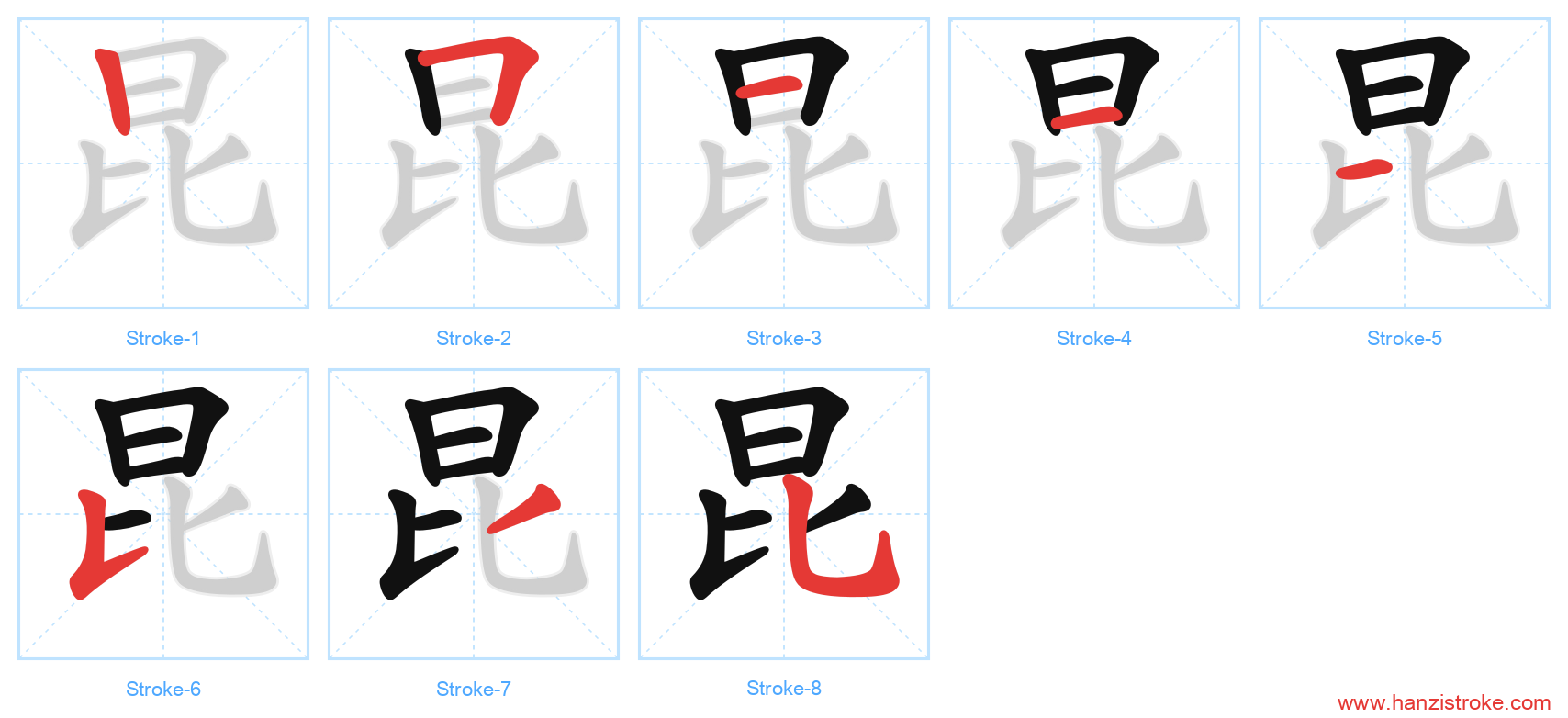 昆 stroke order diagram