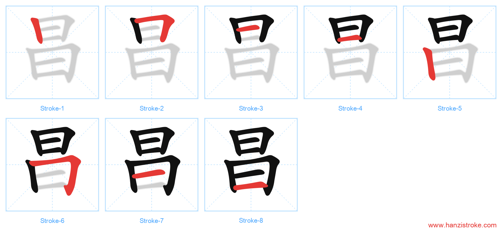 昌 stroke order diagram