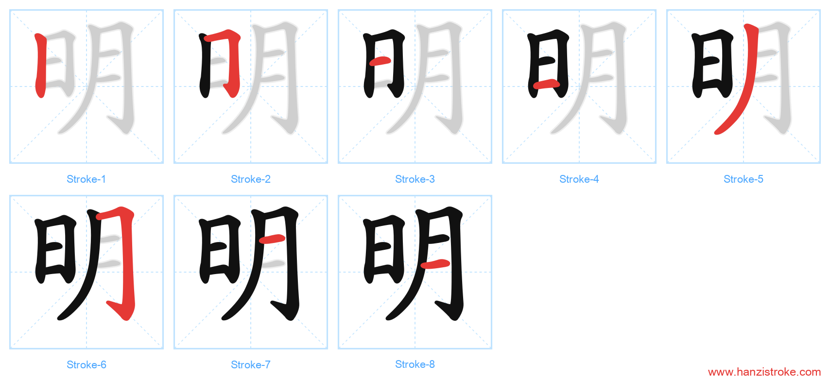 明 stroke order diagram