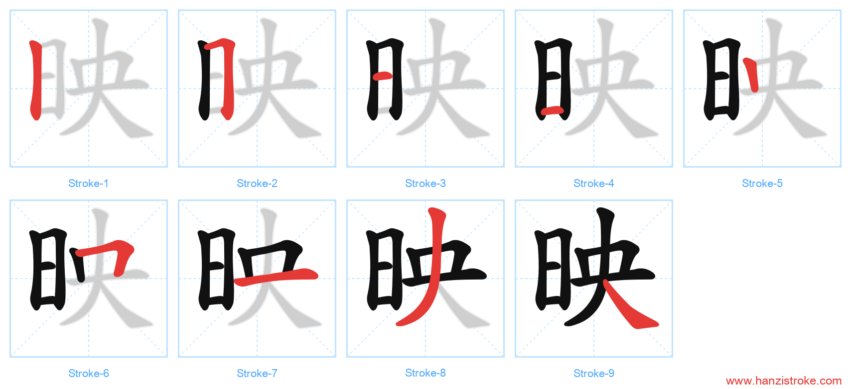 映 stroke order diagram