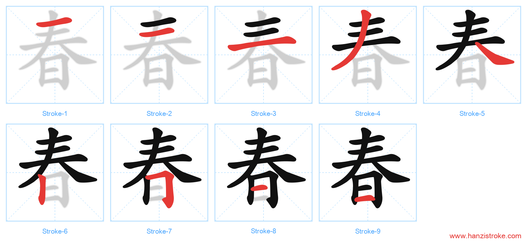 春 stroke order diagram
