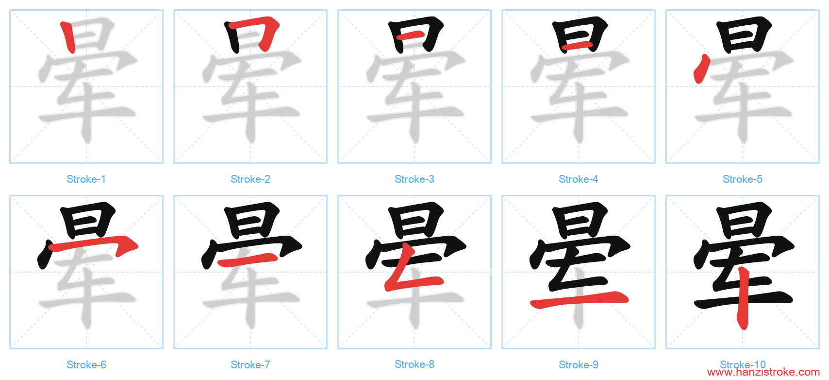 晕 stroke order diagram