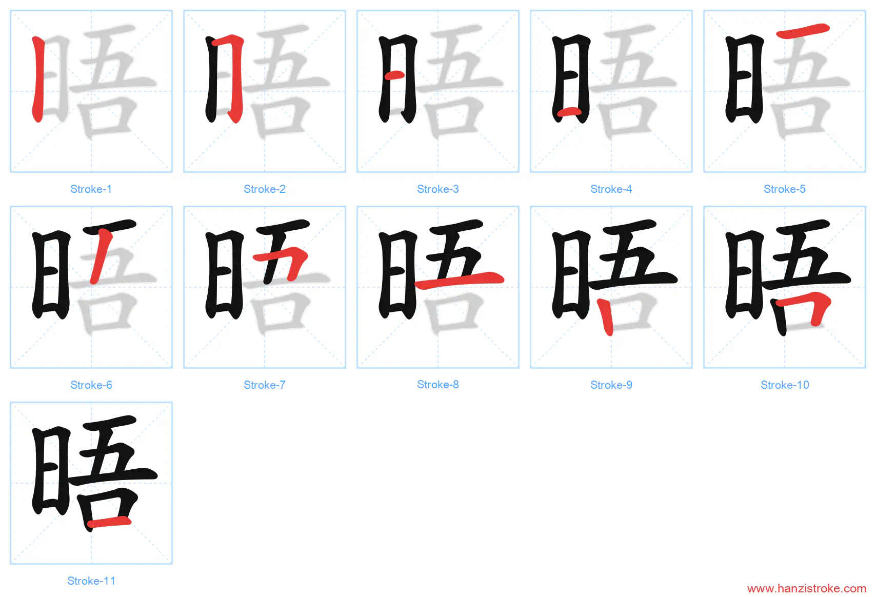 晤 stroke order diagram