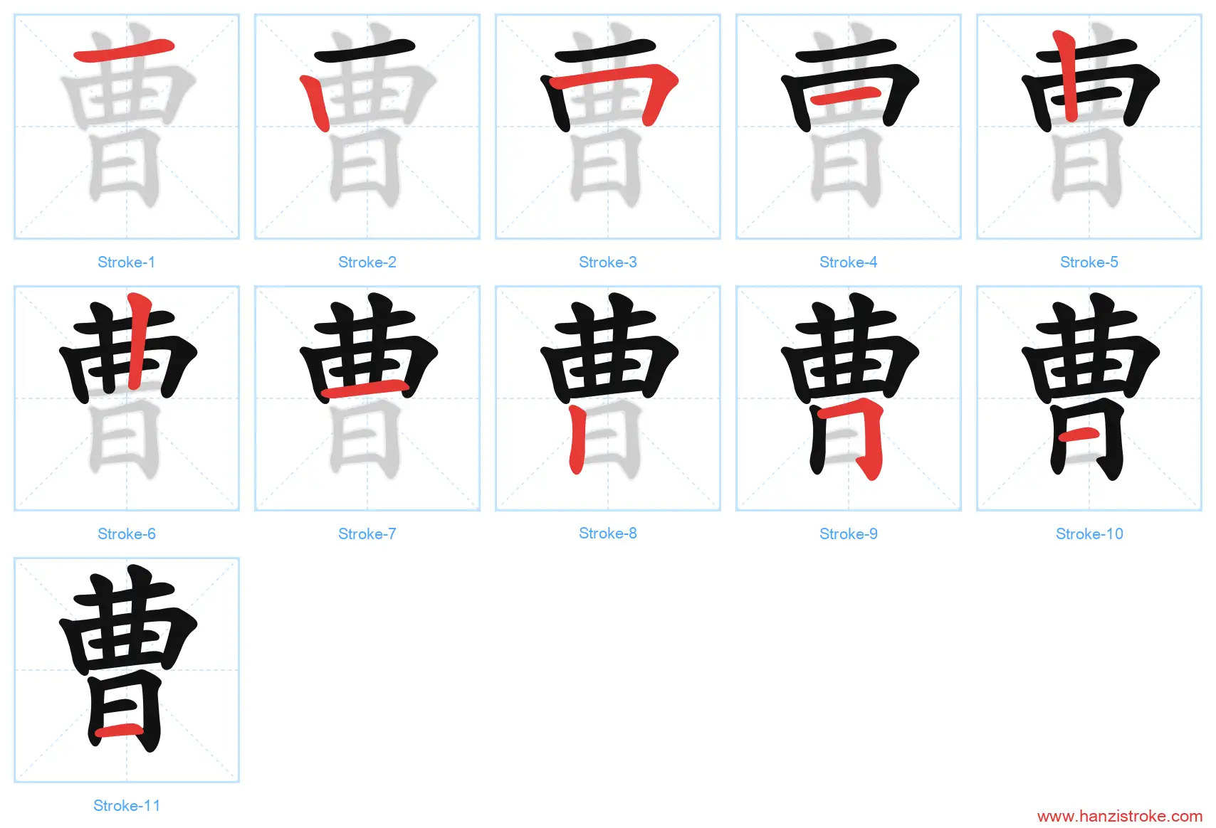 曹 stroke order diagram